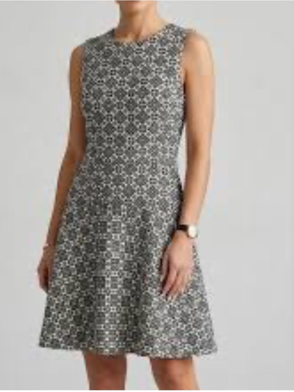 Tory Burch Black and White Sleeveless Fit-and-Flare Dress